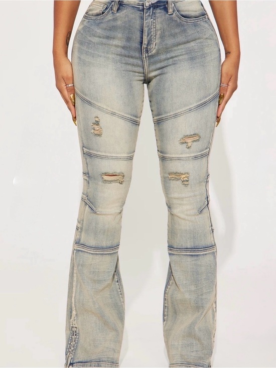 Fashion Nova Denim - Fashion Nova Block List Distressed High Rise Bootcut Stacked Jeans Vintage Wash